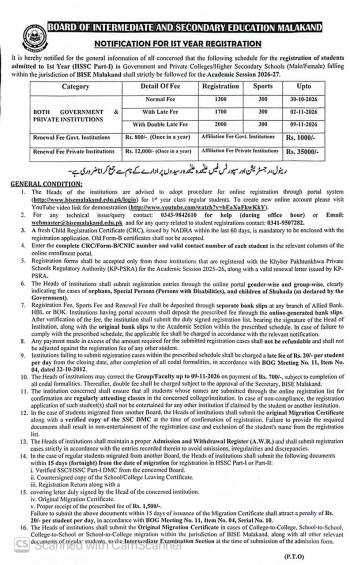 Notification: Registration 2026-2027